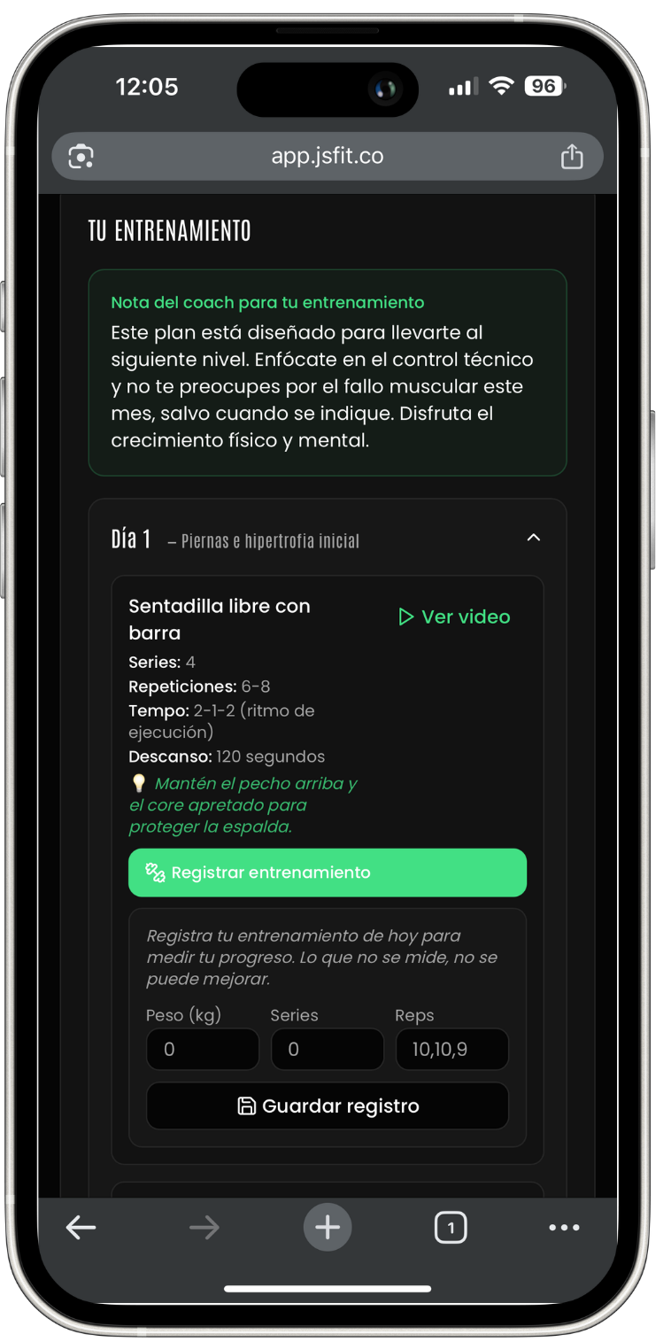 Registras tu progreso diario, recuerda que lo que no se mide, no se puede mejorar.